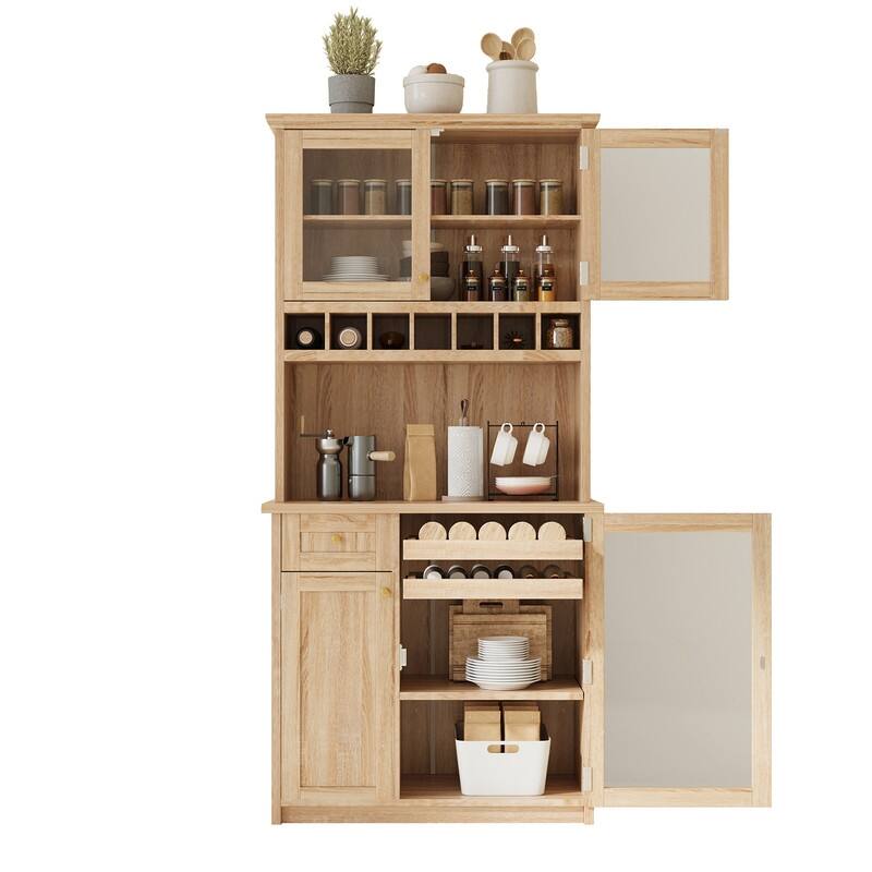 Farmhouse 74.8" Tall Kitchen Pantry with Hutch, Freestanding Kitchen Storage Solution for Modern Homes