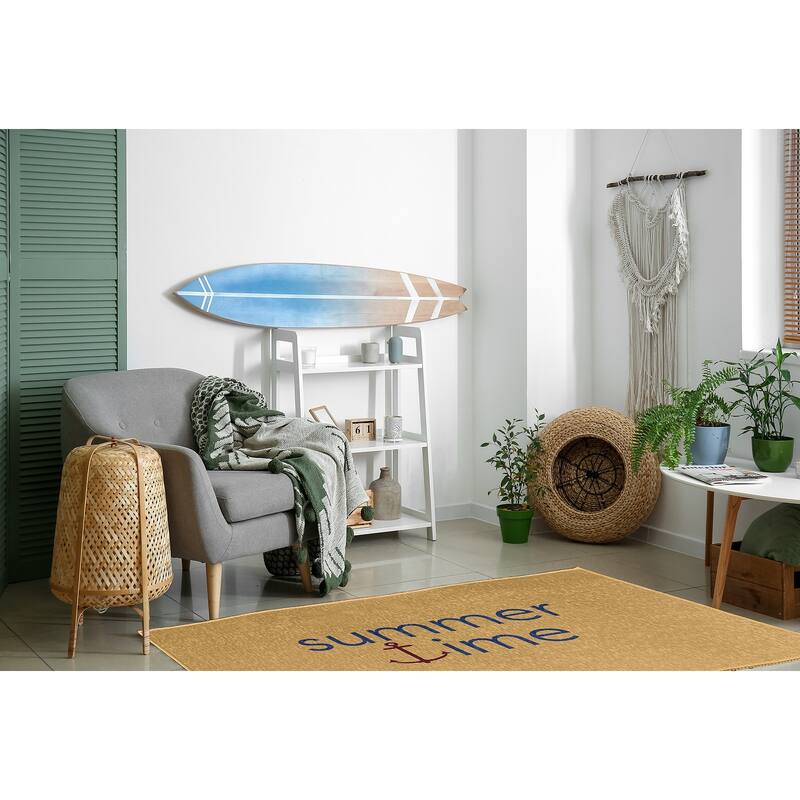 Summer Time Anchored Beach Style Chenille Area Rug