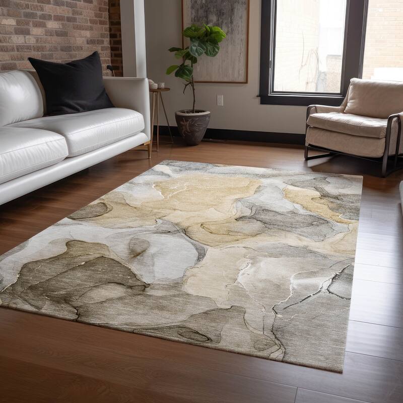 Machine Washable Indoor/ Outdoor Chantille Watercolor Brown Rug