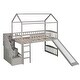 preview thumbnail 21 of 26, Twin Size Loft Bed with House Roof, Storage Steps, Slide, Ladder and Guardrails, Stairway Platform Bed for Kids Boys Girls