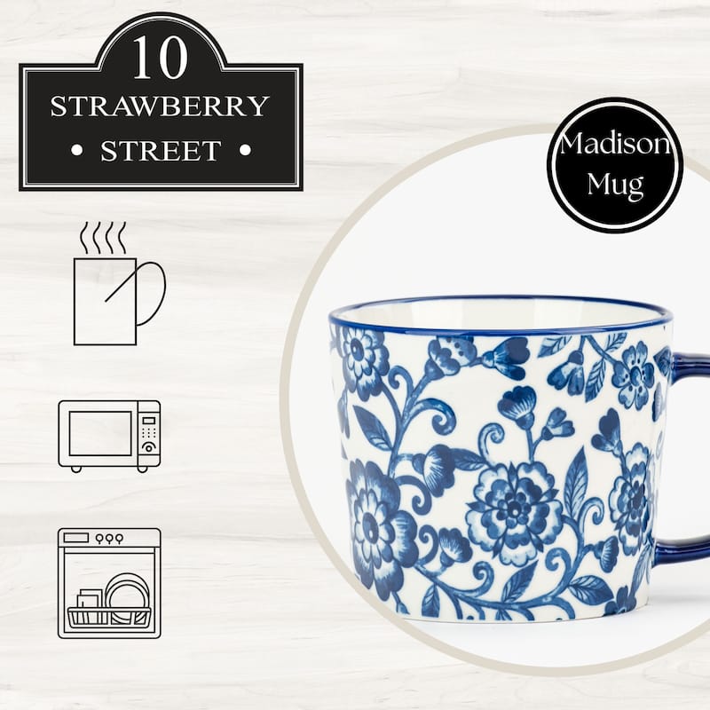 10 Strawberry Street Madison Flora Mugs, Set of 4
