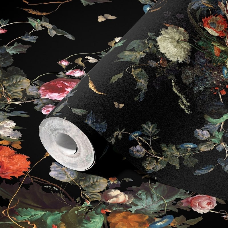 Dark Botanical Blooming Floral Wallpaper Mural