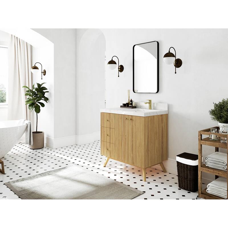Willow Collections 36 in. W x 22 in. D Pasadena Solid Te Right Offset Sink Bathroom Vanity with Countertop