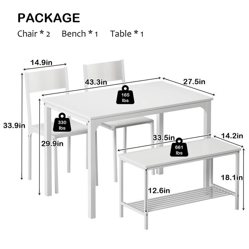 4 Person Dining Table Set, Kitchen Table Set for 4,2 Chairs with Backrest,2-Person Bench with Storage, Nesting Furniture Set