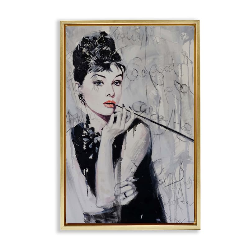 Stupell Bold & Classic Audrey Framed Floater Canvas Wall Art Design By Lucille Lee - 21 x 31 - Gold