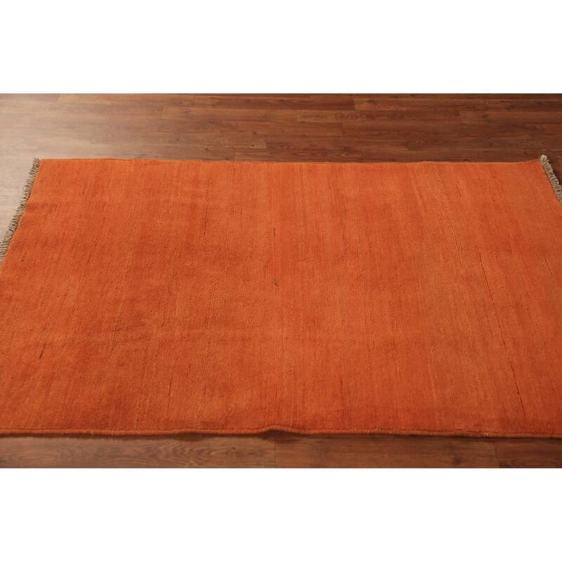 Orange Gabbeh Oriental Rug Handmade Wool Carpet - 3'5" x 4'11"