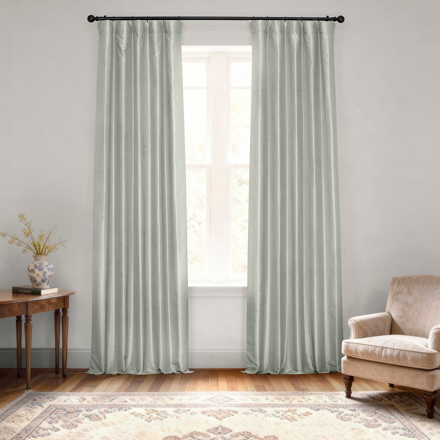 Ex. Fabrics Silver Faux Textured Dupioni Silk Curtain (1 Panel)