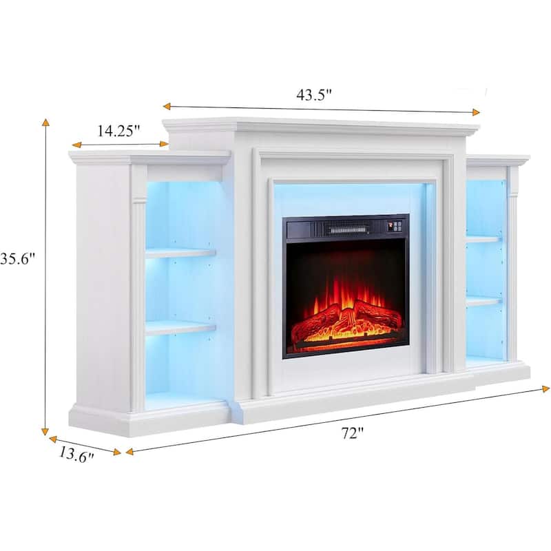 72 inch LED Electric Fireplace with Mantel Fireplace TV Stand Entertainment Center