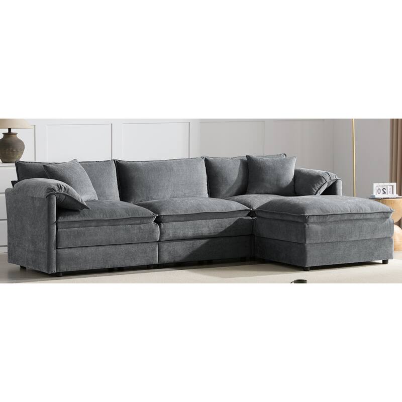 Roomfitters 103" Chenille Sectional Sofa, L Shaped Cloud Couch with Deep Wide Seat, 4 Seat Sofa with Ottoman