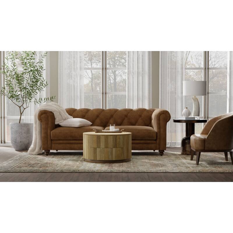 Round Coffee Table with Drawers - 30" - Brown
