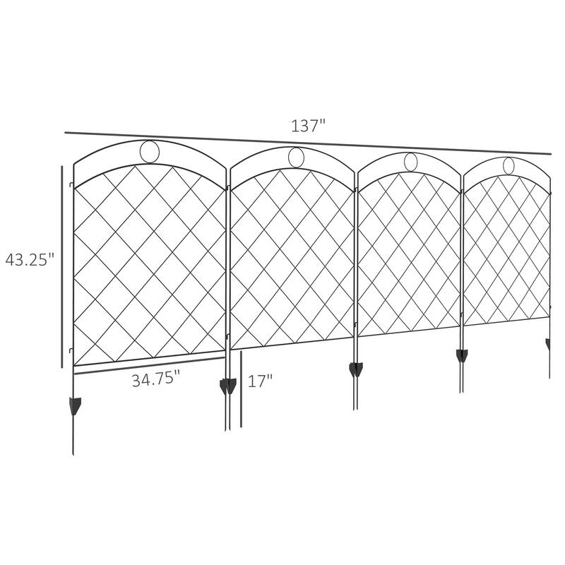 Garden Fence 4 Pack Steel Fence Panels Rust-Resistant Animal Barrier Decorative Border Flower Edging