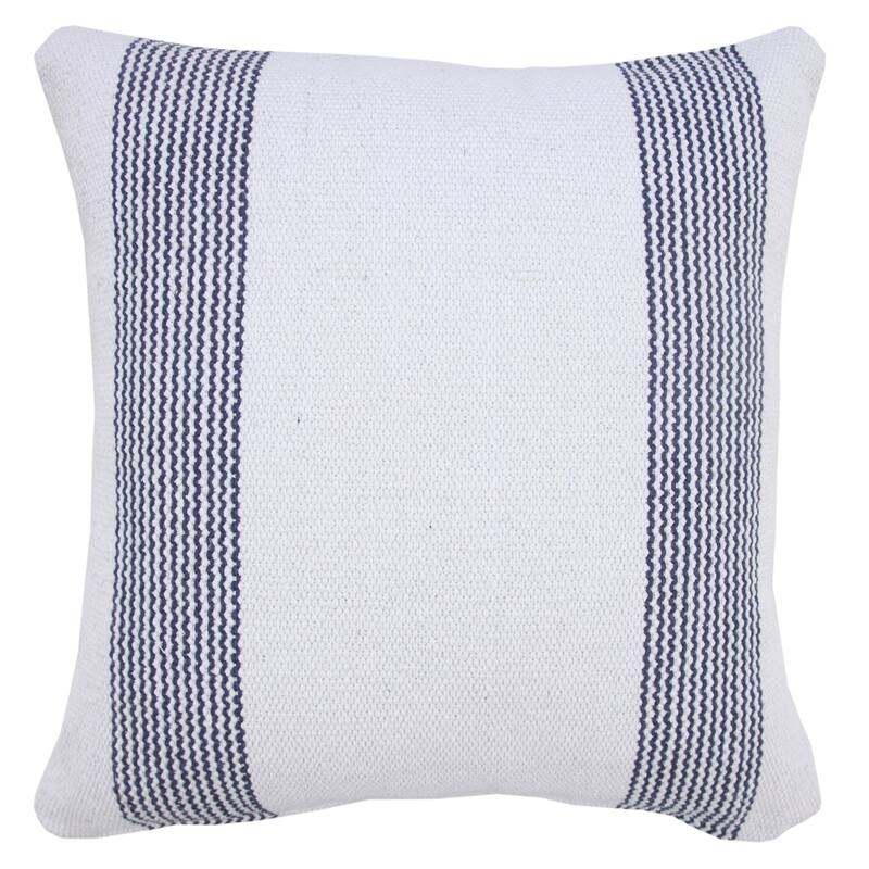 20" Blue and White Pinstripe Bordered Square Throw Pillow