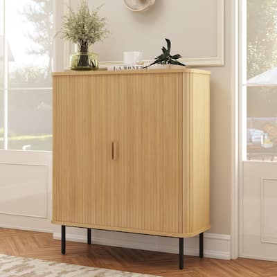 Ribbed Wood Storage Cabinet - 46"x39"
