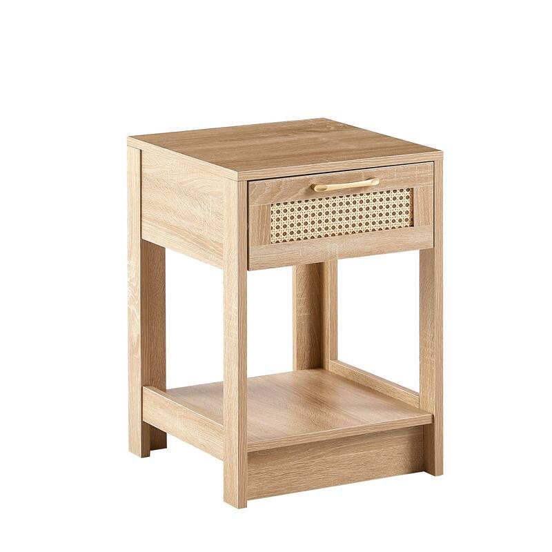 15.75" Rattan End Table with Drawer - Modern Nightstand for Bedroom & Living Room