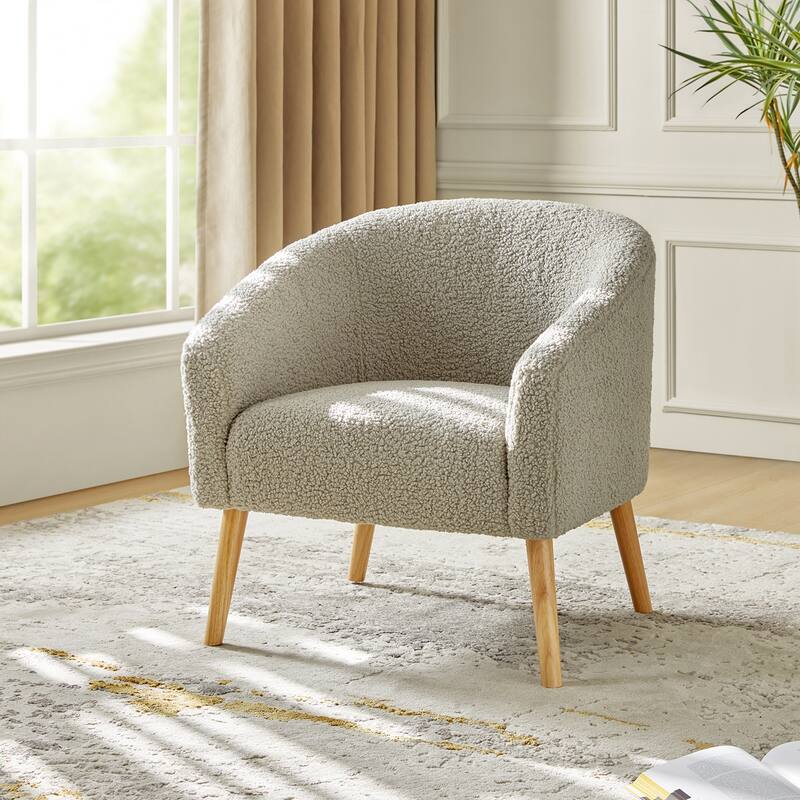 Sheila Modern 31"W Boucle Armchair with Solid Wood Legs by HULALA HOME - Grey