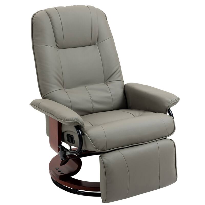 Swivel Leather Manual Recliner with Armrest and Extendable Footrest