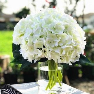 Artificial Green Real Flower Arrangement Tall Glass Vase Centrepiece Plant