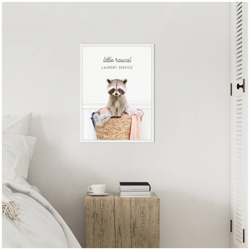 Kate and Laurel Sylvie Raccoon Little Rascal Laundry Service Framed Canvas by Amy Peterson