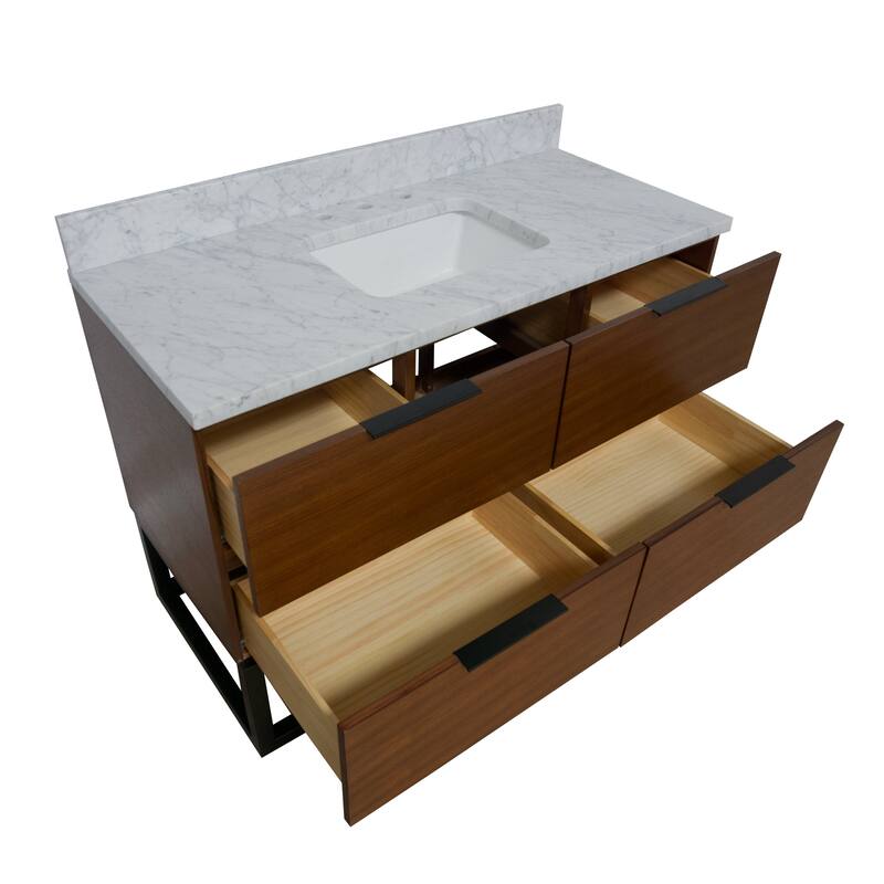 KitchenBathCollection Mia 48" Bathroom Vanity with Carrara Marble Top