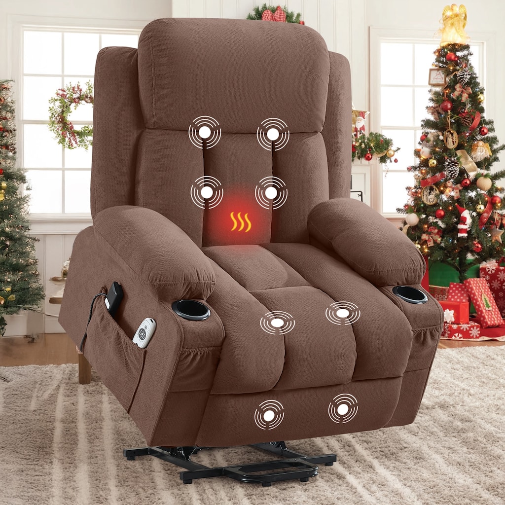 Power Lift Recliner Chair with Heat and Massage Electric Fabric Recliner Chair with Side Pocket, USB Charge Port, Remote Control