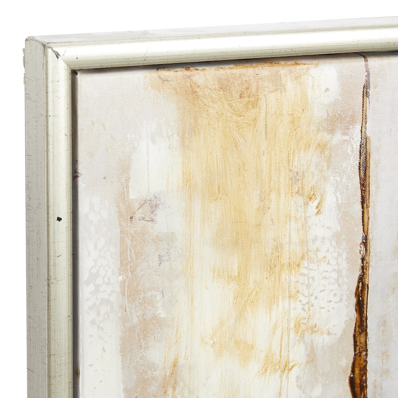 Brown Canvas Abstract Living Room Framed Wall Art with Silver Frame
