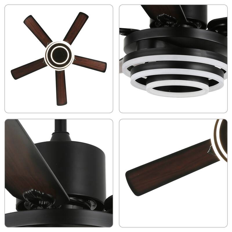Bella Depot 52" Modern Ceiling Fan with Remote and Dimmble LED Light, DIY Light Shade 6-Speed Reversible Fanlight