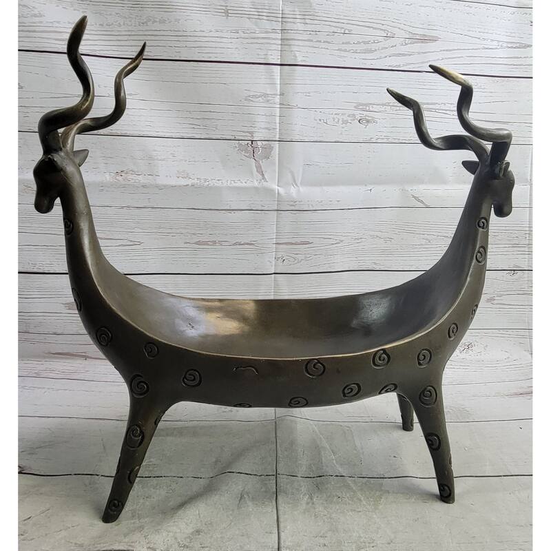 Two Gazelle Antelope Kudu Bronze Vessel Planter Bowl Candy Dish