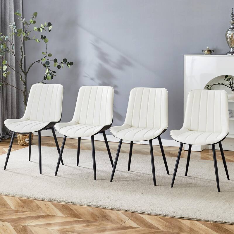 Modern 4 Piece PU Dining Chair Set with Extended Seat Cushion, Metal Legs, Backrest for Dining Room Kitchen Bedroom Living Room
