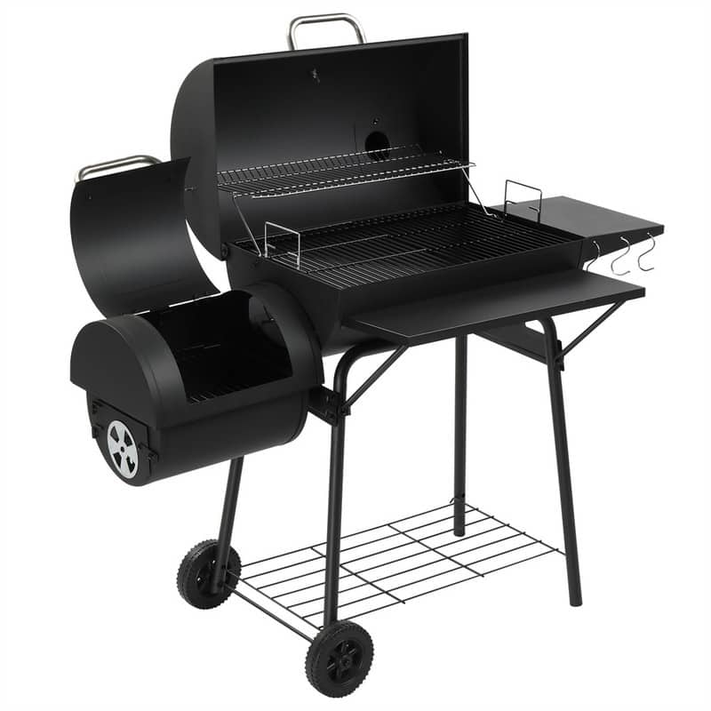 Barrel Charcoal Grill With Offset Smoker And Warming Rack Outdoor BBQ Grill For Backyard Patio Parties - N/A