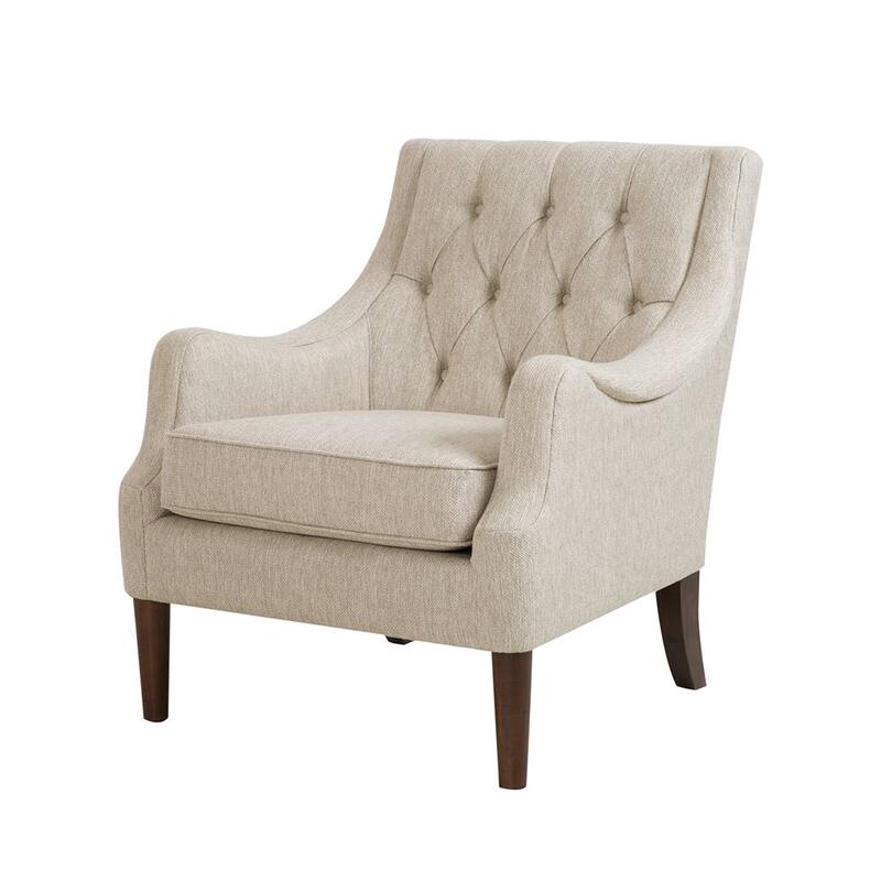 Accent Chair for Bedroom Living Room Chairs Tufted Upholstered Lounge Chair with Wood Legs Linen Fabric