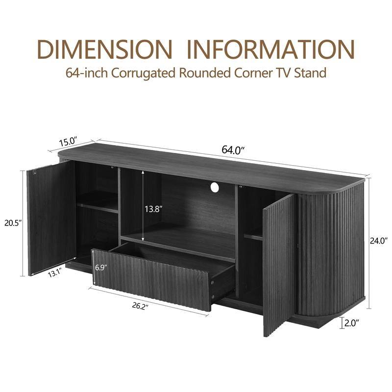 64" Stylish Wooden Cabinet with Wavy Design for TV Stand Ample Storage Space for Your Home