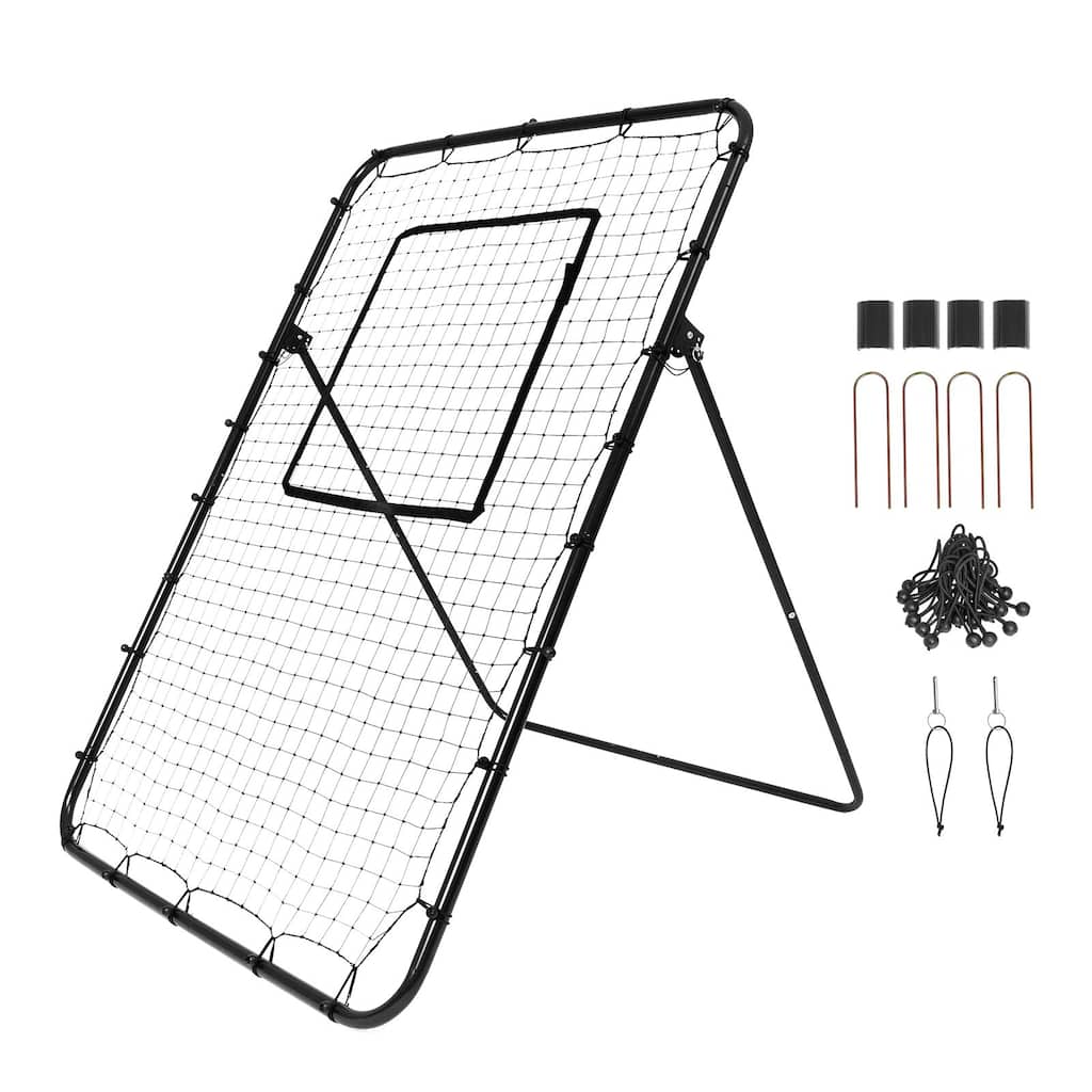 4x6 Feet Black Baseball and Softball Rebounder Net Pitch with Back Adjustable Angles
