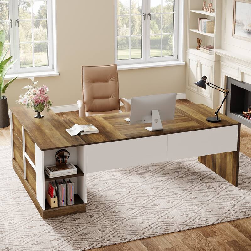 79-Inch Modern L-Shaped Desk with File Cabinet