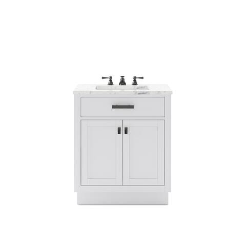 Hartford Carrara White Marble Countertop Bath Vanity in Pure White with Classic Faucet