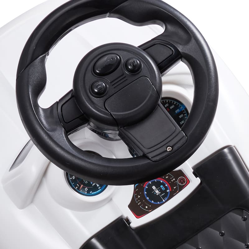 Toddler Ride On Push Car for Ages 1-3, White with Music Steering Wheel & Storage, Sit-to-Stand