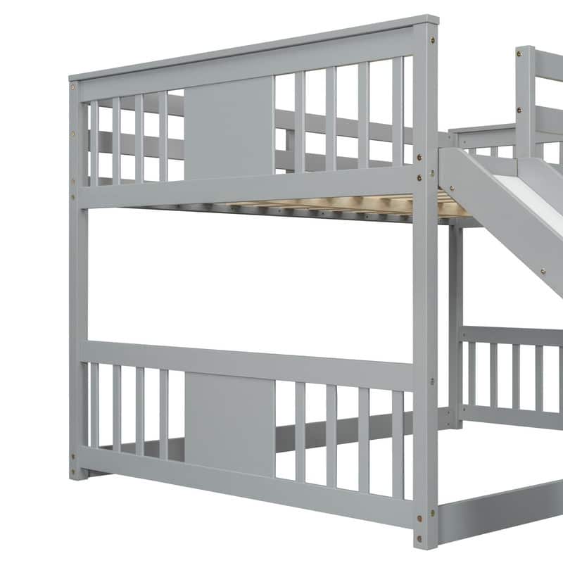 Full Over Full Size Bunk Bed with Ladder and Slide