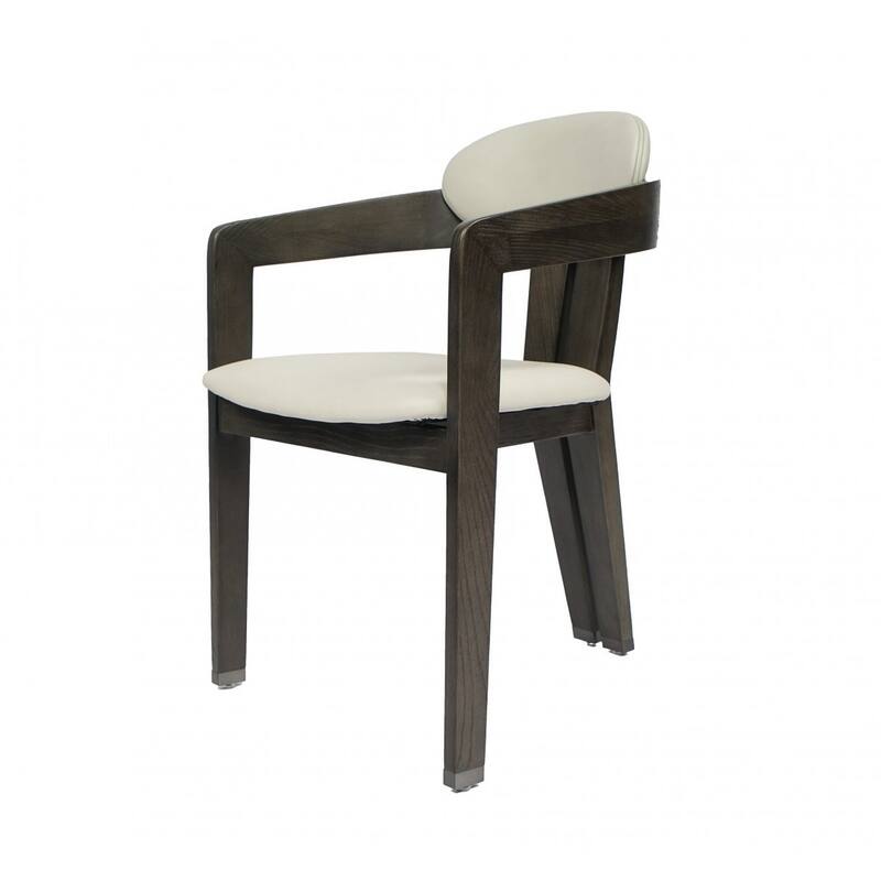 Light Gray And Dark Gray Upholstered Faux Leather Open Back Dining Arm Chair