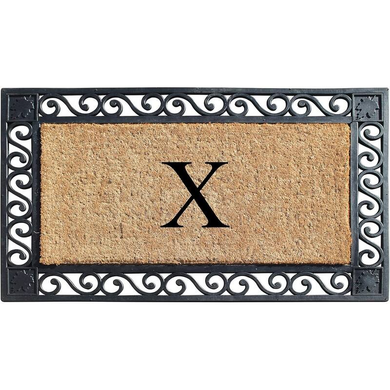 A1HC Rubber and Coir Maple Leaf, Heavy Weight Durable Monogrammed Doormat, 23"X38" Black - X  