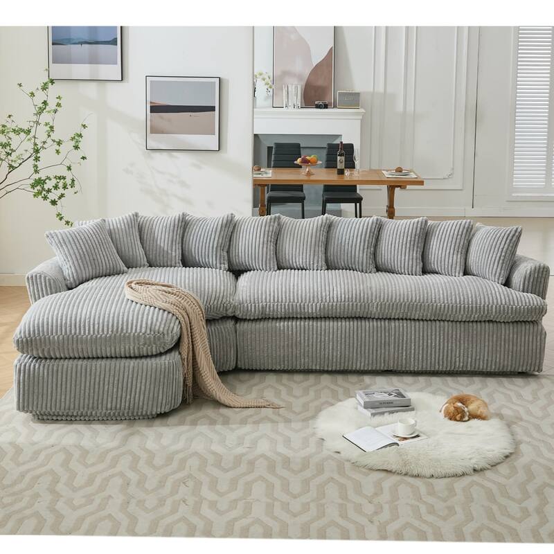127'' L-Shape Left Sectional Sofa with 10 Back Cushions, No Assembly
