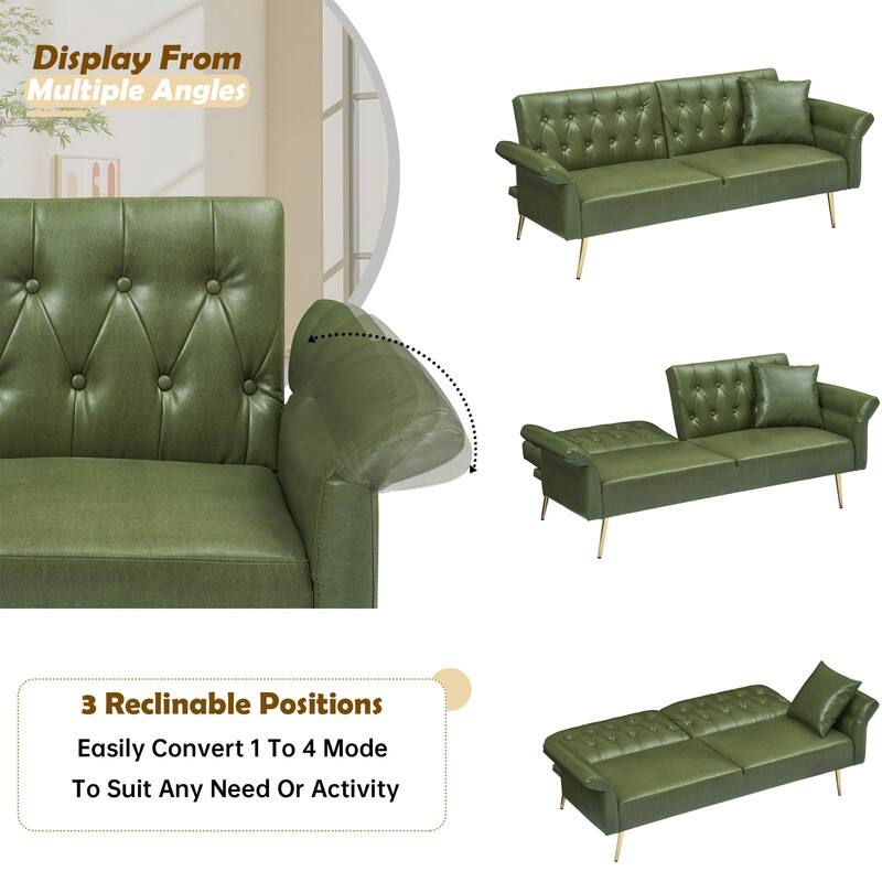 61.4" Faux Leather Split Upholstered Sofa Bed