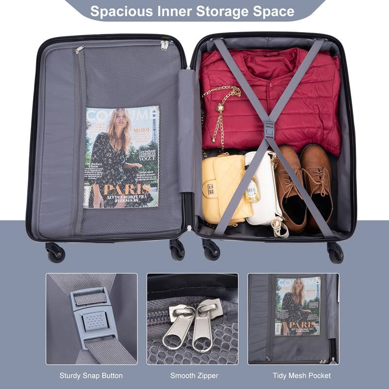 3 Piece PC Expandable Luggage Sets, Modern Lightweight Durable Suitcase with TSA Lock, Two Hooks and Spinner Wheels