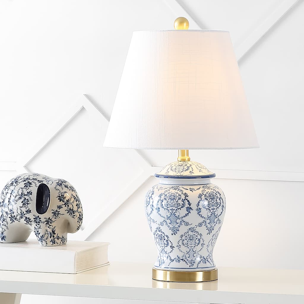 Billy 22.25" Traditional Classic Chinoiserie Ceramic LED Table Lamp, Blue/White by JONATHAN Y - 1 Bulb
