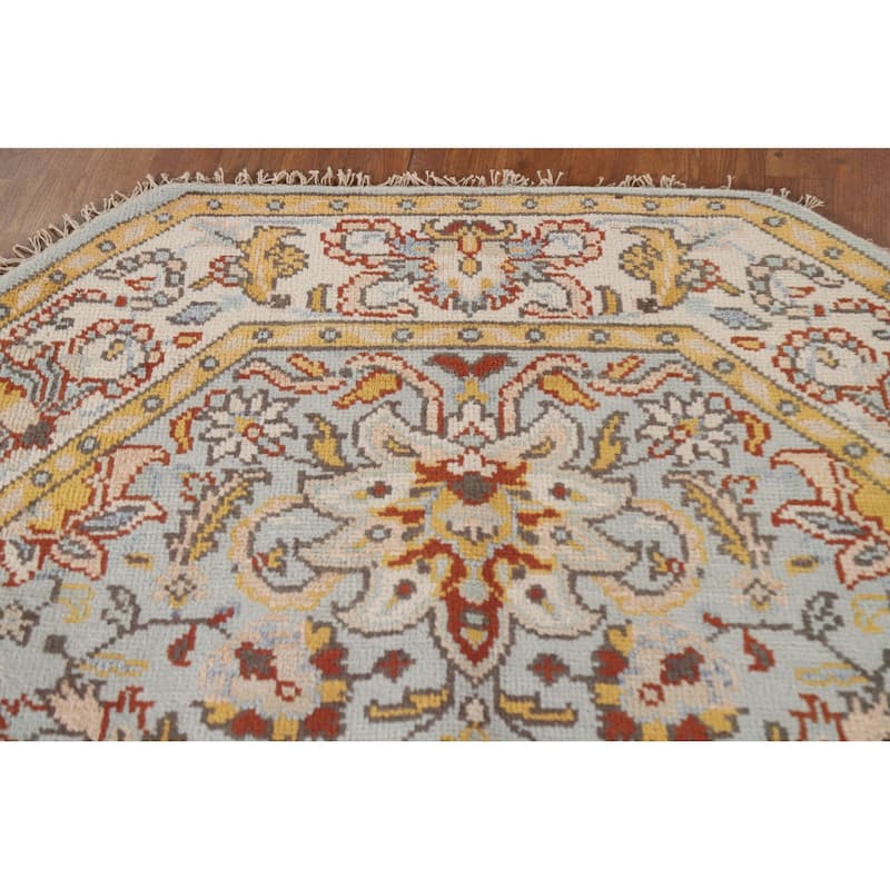 Light Blue Heriz Serapi Indian Octagon Rug Handmade Wool Carpet - 5'10"x 5'10"