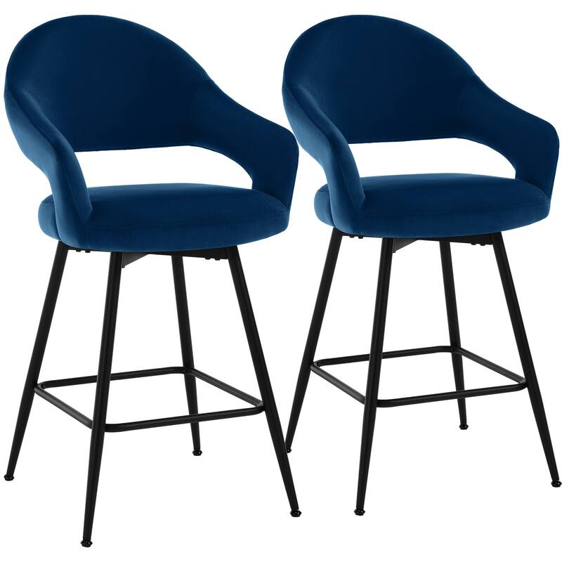 26" Velvet/ Faux Leather Counter Height Swivel Bar Stools Set of 2/4 - 39.2"H x 20.4"W X 22"D