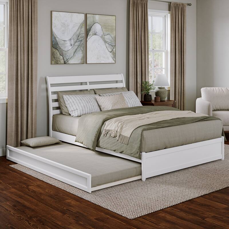 Emelie Platform Bed with Panel Footboard and Twin XL Trundle - White - Queen