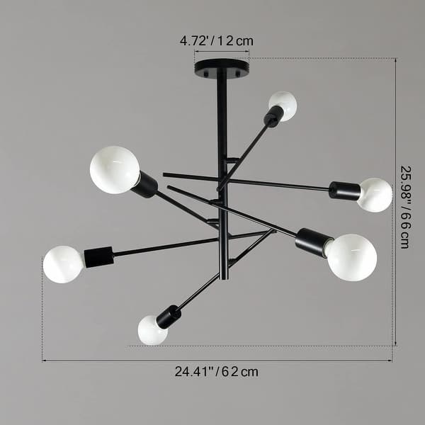 6 light modern sputnik semi flush mount ceiling light black Metal ...
