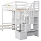 preview thumbnail 15 of 15, White L-Shaped Pine Wood Bookcase Platform Bed with Desk & Cabinets, Twin over Twin Bunk Bed with Storage Staircase, Guardrail