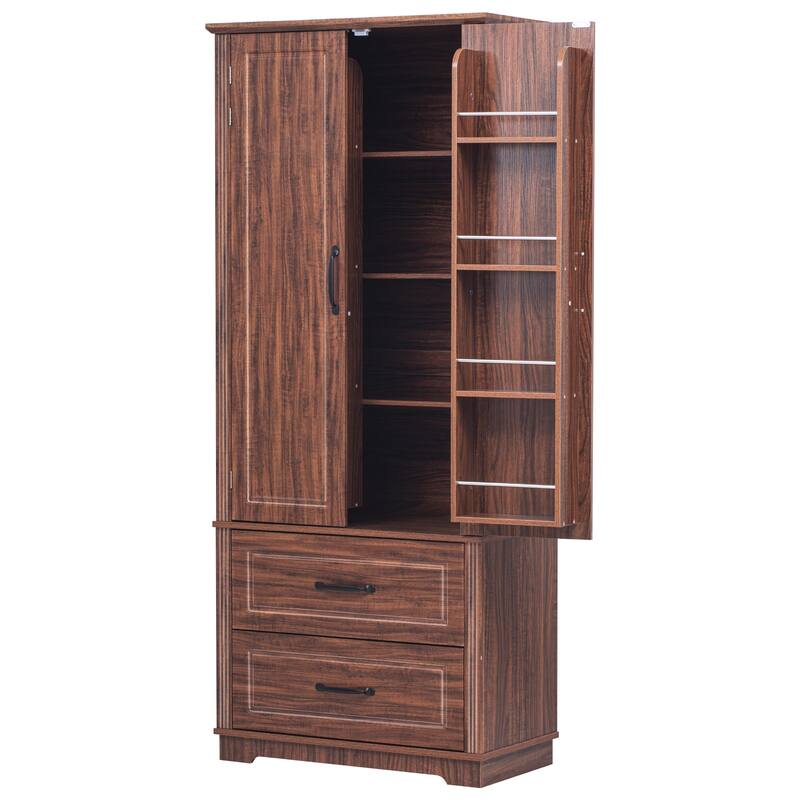 HomeRoots 71" Brown Wood Pantry Or Storage Closet - 30.30 in. x 70.98 in. x 15.80 in.