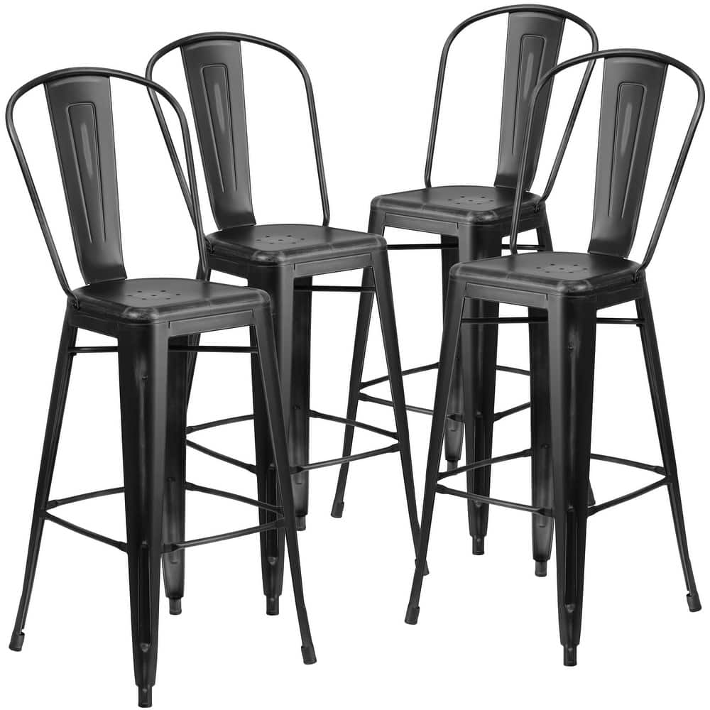 30-inch Distressed Metal Indoor/Outdoor Barstools (Set of 4) - 19"D x 18"W x 46"H