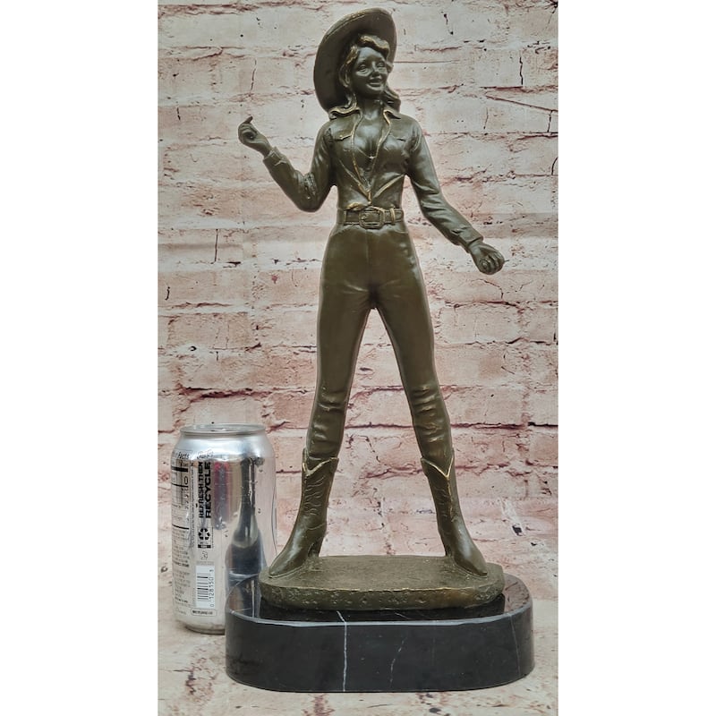 Standing Cowgirl Bronze Sculpture - Wild West Female Rancher Art